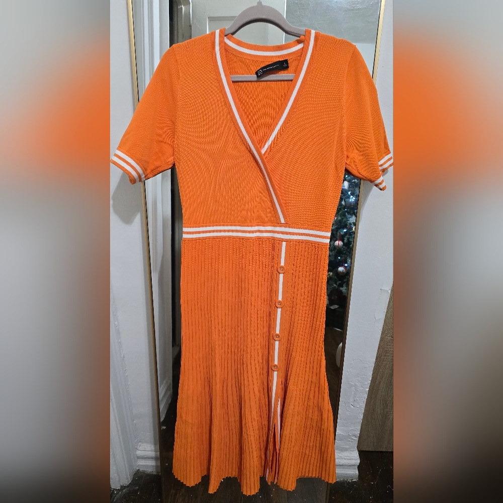 New York And Company Vibrant Orange Midi Dress